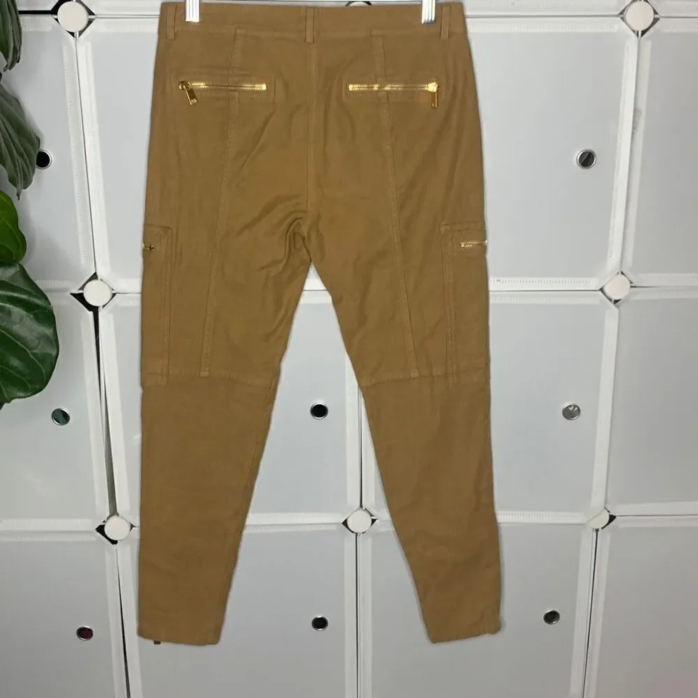 Michael Kors Soft Brushed Ankle Skinny Zipper Cargo Pants In Fawn Size 2